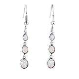  OMZBM Feueropal Lange Baumeln Ohrringe Sterling Silber Hypoallergen Anhänger Haken Ohrringe Schmuck Mädchen Birthstone Geschenk,White