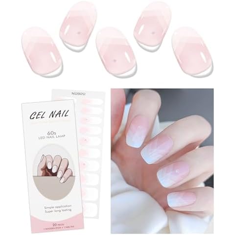 JMEOWIO Cream Pink French Tip Gel Nail Stickers Cover