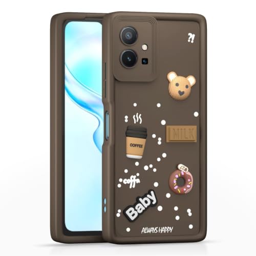 Image of Bintage Cute Fun Ball | Taddy Cartoon 3D Smiley Coffee Cup | Milk Donut | Full Camera Protection Back Cover Compatible for Vivo V2127 / Vivo Y55 5G - Brown