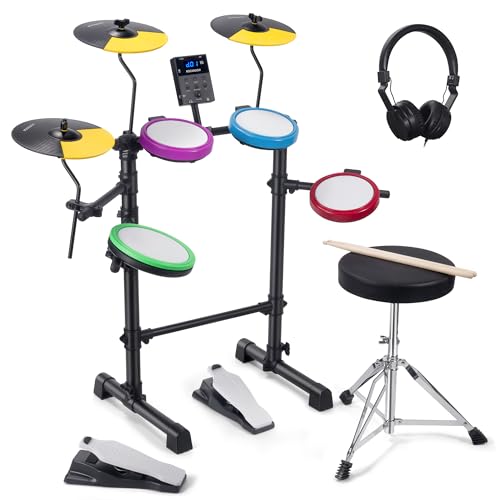 Rocksocki Electric Drum Set, Electronic Drum Kit for Beginner Junior with 180 Sounds, 4 Quiet Mesh Pads, 9' Cymbals, USB MIDI, 2 Pedal, Throne, Headphones, Sticks