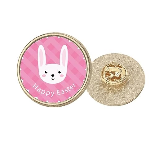 Broche ronde lapin métal doré Happy Easter pour accessoiriser une tenue triste sans l'abîmer