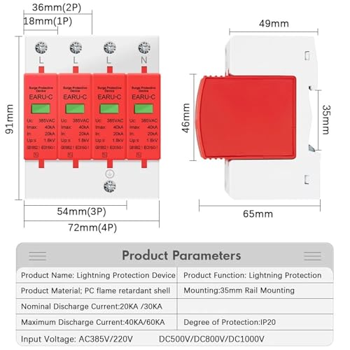 Parasurtenseur AC 385V 2P 20-40kA pour protection modulaire de tableau électrique - 2