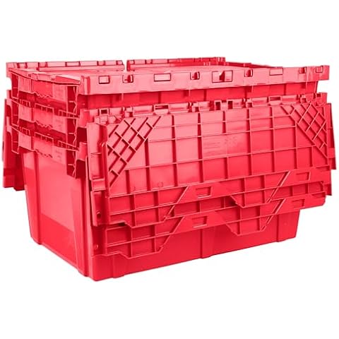 Hudson Exchange 27.3 x 17.2 x 12.6 (3 Pack) Storage Tote Distribution Container with Hinged Attached Lid, Red Cover