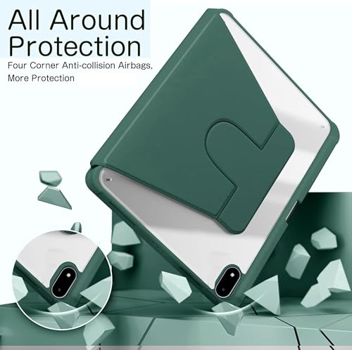 Image of TGK Rotating Case Cover for OnePlus Pad 3 13.2 inch Tablet, Pad 2 Pro, Pad 4 Pro with Pencil Holder Trifold Stand Cover Clear Back (Forest Green)