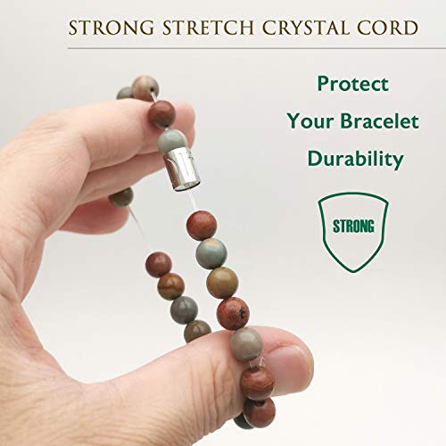 Morchic Ocean Jasper Natural Gemstone Stretch Bracelet For Women Men Unisex, Genuine Energy Stone 8Mm Beads, Classic Simple Design Cuff Birthday Gift 7.5 Inch #TOP3