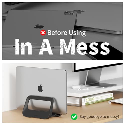 Vertical Laptop Stand for Desk,Plastics Laptop Holder Dock with Silicone Protection,Compatible with All MacBook/Surface/Samsung/HP/Dell/Chrome Book (Black)