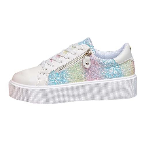 Generisch Karneval Plateau-Sneaker, runde Zehenpartie, farbenfrohe, klobige Sohle, Reißverschluss, Bequeme Laufschuhe (Multicolour, 37)