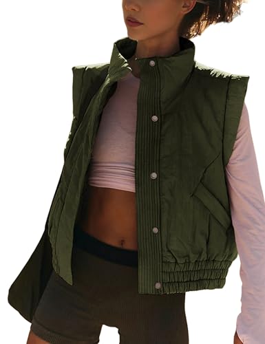 Athlisan Womens Cropped Puffer Vest Stand Collar Sleeveless Padded