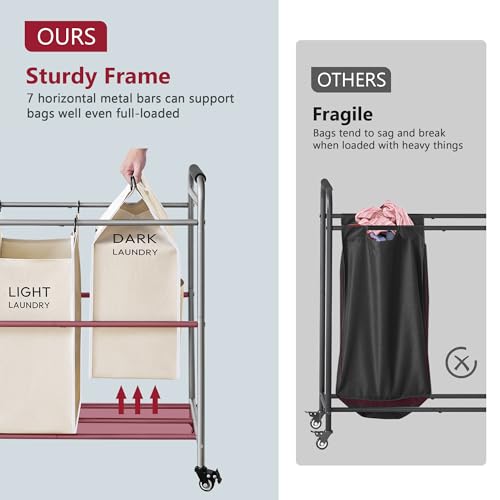 Tajsoon 4 Bag Laundry Sorter Cart, 4 Section Laundry Hamper Sorter with Heavy Duty Lockable Rolling Wheels, Laundry Separator Hamper with Removable Bags for Dirty Clothes Storage, Beige