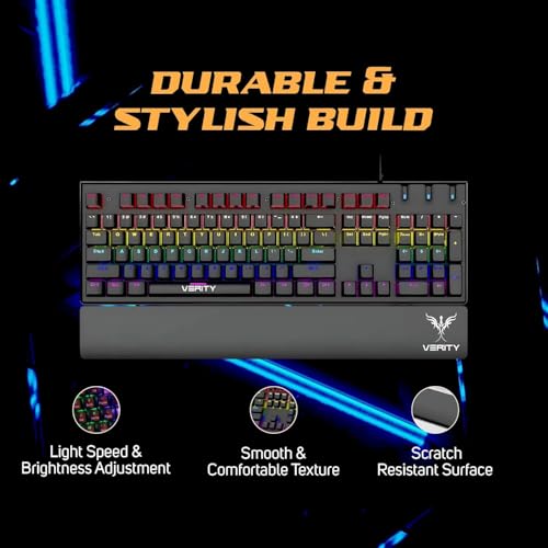 Image of VERITY Eclipse RGB Mechanical Gaming Keyboard with Ergonomic Comfortable Design, Responsive Mechanical Keys & RGB Backlit Lighting for Office, PC Gaming and Daily Use (Black)