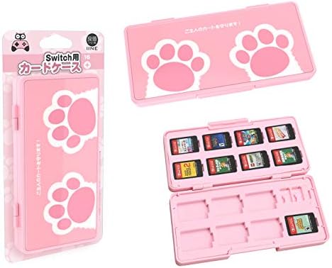 IINE Game Card Case for Nintendo Switch Game Card or Micro SD Cards, with 16 Game Card Slots, 2 Micro SD Card Slots Shockproof Water Resistant Card Holder Carrying Storage Box (Pink)