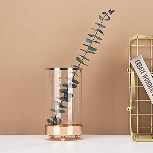 Flower Vase With Metal Base, Glass Clear Round Vase,Handcrafted Plating Gold-Color Mouthed Metal Vase,Clear Vase Decor For Home Office Wedding Party And Holiday #TOP5
