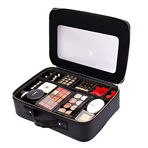 Rownyeon Large Makeup Train Case Travel Clear Eva Makeup Bag Organizer Visible Waterproof Tpu 16.1" Comestic Bag For Womens #TOP6