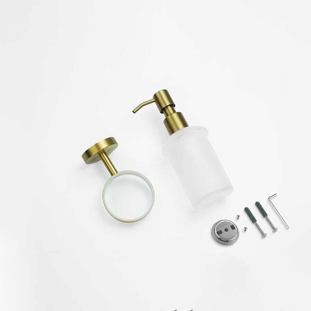 Seifenspender Aus Gebürstetem Gold, Seifenspender Aus Massivem Messing Und Milchglas Mit Pumpe Für Bad Und Küche, Wandmontage