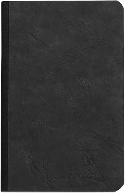 Clairefontaine - Ref 795921C - Age Bag Clothbound Notebook (192 Pages) - 9 x 14cm, Squared Rulings, 90gsm Brushed Vellum Paper - Black Leather Effect Cover