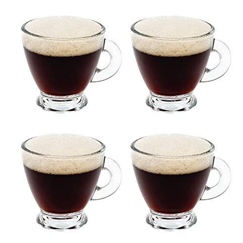 Vikko Espresso Cups, 3.25 Ounce Small Coffee Mugs, Set of 4 Clear Glass Coffee Mug, Durable Dishwasher Safe Glass Cups for Coffee or Tea