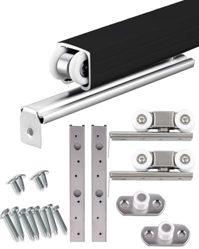 Kit de puerta corredera de un solo bolsillo resistente de 60/66/80 pulgadas, juego de herrajes para puerta de granero negro para armarios y espacios, fácil instalación