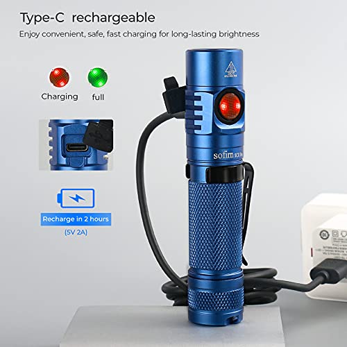 Sofirn Sc31 Pro Rechargeable Flashlight, Super Bright Flashlight 2000 Lumens Anduril 2 With Sst40 6500K Led, Diffuser, Magnetic Tail Cap, For Edc Camping Fishing Walking(Blue) #TOP3
