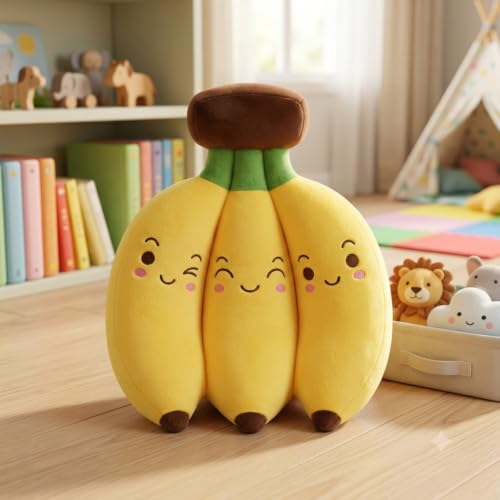 Star Pillow, Decorative Throw Pillow with Plush for Couch, Cute Decor Pillows for Bed, Aesthetic Star Shaped Pillow Fun Cushion for Sofa Living Room (Triple Banana)