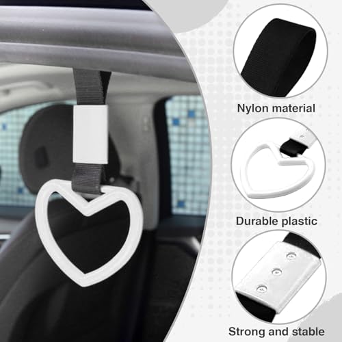 Image of 2PCS Heart Shaped Car Handle Straps, Rear Bumper Warning Keychain Ring for Car Exterior Accessories (White)