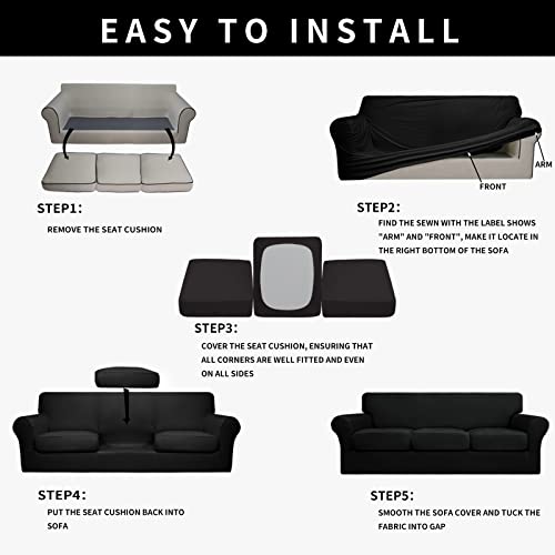 Image of Easy-Going Waterproof 4 Pieces Stretch Couch Cover for 3 Cushion Black