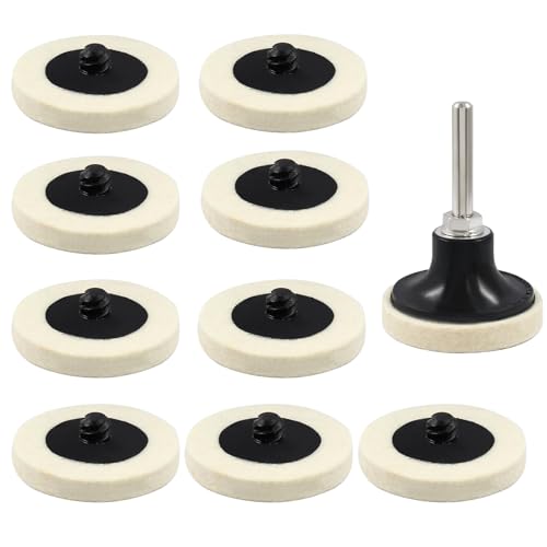 No oBML フェルトバフ 50mm ポリッシャー バフ 羊毛 車 ガラス研磨用バフ フェルトホイール フェルトバフ 電動ドリルに使用(10個セット)