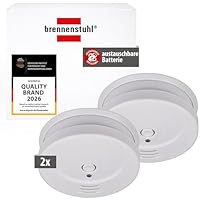 Brennenstuhl Rauchmelder Set, 2X RM C 9010 mit austauschbarer Batterie (geprüft nach EN 14604, durchdringendes Alarmsignal) weiß