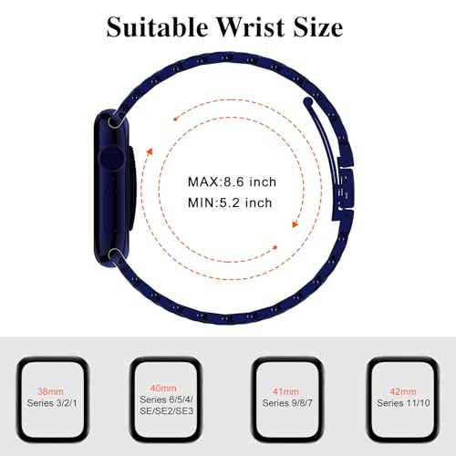 Image of Slim Metal Bands for Apple Watch 38mm 40mm 41mm 42mm(Series 11 /10) | Thin Shiny Stainless Steel Strap Bands for Women, Fit iWatch Series 11 10 9 8 7 6 5 4 3 2 1 SE3 SE2 SE, Dark Blue