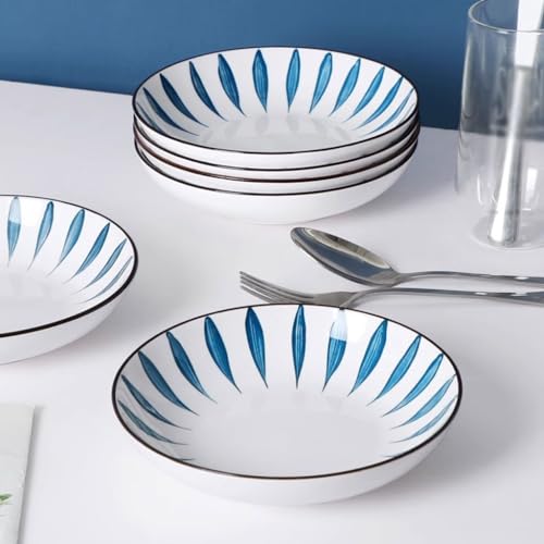 Bols à pâtes en céramique sous glaçure | Lot de 10 assiettes creuses de style chinois pour la maison