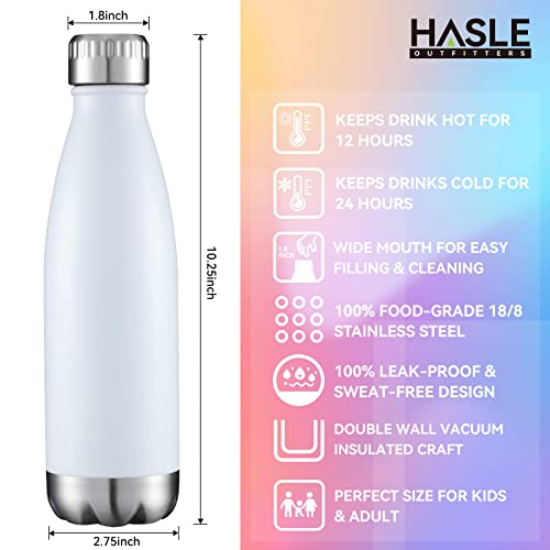 Hasle Outfitters 17Oz Stainless Steel Water Bottles Bulk, Vacuum Insulated Water Bottles Double Walled Powder Coated Reusable Metal Sports Water Bottles Keep Drinks Hot And Cold, White, 8Packs #TOP4