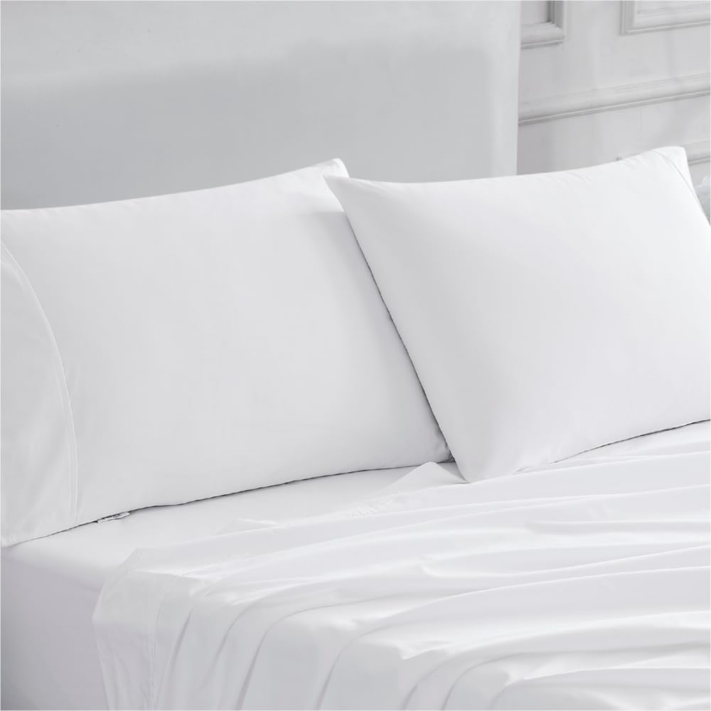 Linen Closet Luxury Cotton 400 Thread Count Ultimate Cotton Percale King Pillowcases, Set of 2, Arctic White Arctic White King Pillowcases