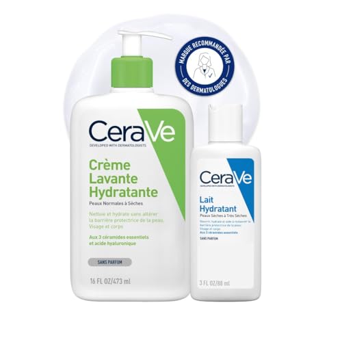 CeraVe - Routine Hydratante - Crème Lavante Hydratante 473 ml + Lait Hydratant 88 ml - Nettoie, Hydrate & Préserve la Barrière Cutanée - Soins aux 3 Céramides Essentiels - Peau Sèche à Très Sèche