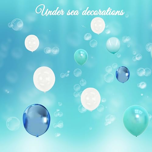 Image of Teal Turquoise Blue Clear Balloons Different Size,Under the Sea Party Decorations-40Pcs Pearl Metallic Blue,Clear Bubble Latex Baloons for Ocean Beach Water Sea Animals Fish Shark Theme Party Birthday