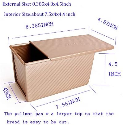 Monfish Pullman Loaf Pan w Cover Bread Toast Mold Non Stick Gold Aluminized Steel 8.35x4inch