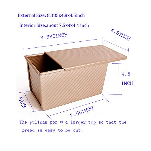 Monfish Pullman Loaf Pan W Cover Bread Toast Mold Corrugated Loaf Pan W Lid 1Lb Dough Alluminumed Steel Non Stick Gold (8.5X4.75X4.375Inch) #TOP3