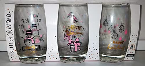 - 3 x 250 ml Bicchieri di Natale, set da 3 pezzi, per succo, in vetro, confezione da 2