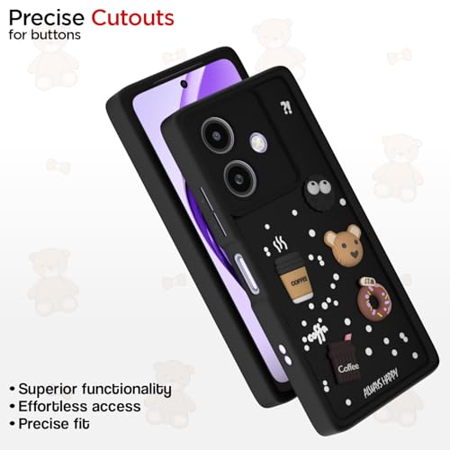 Image of Pikkme Bumper Case for Oppo A3x 5G / A3x 4G / A3 5G | Cute Fun Cartoon 3D Bear Silicone Full Body Protection Back Cover (Black)