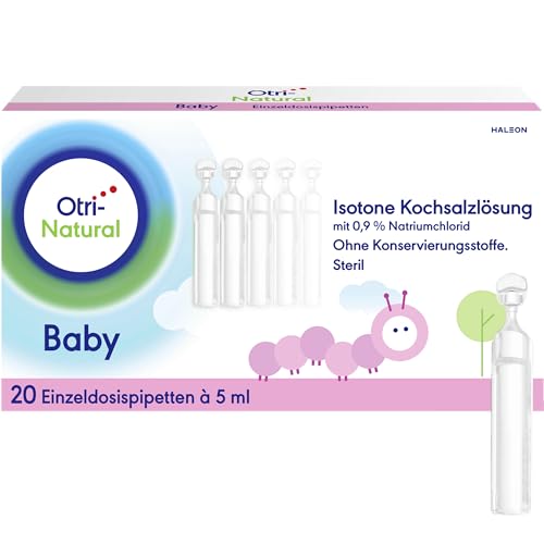 OtriNatural Baby, isotone Kochsalzlösung, 20 Einzeldosispipetten à 5 ml, reinigt und spült die Nase, verdünnt und löst Nasensekret, aus der Otriven-Familie