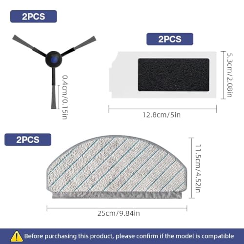 Image of 7Pcs Replenishment Kit, Replacement Parts Compatible with Ecovacs N20 Pro /N20 Robot, Vacuum Cleaner Replacement Accessories: 2 Side Brushes, 2 Microfiber Cloth Mop, 2 Filter 1 CB (EDN20 WOBRISTLEKIT)