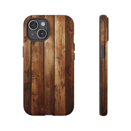Texture panneau en bois sur cette coque rigide mate iPhone 15 chic marron