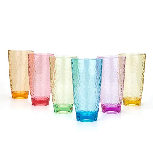 Vasos de plástico de 25 onzas, vasos de plástico grandes, juego de 6 estilos martillados, sin BPA Cover