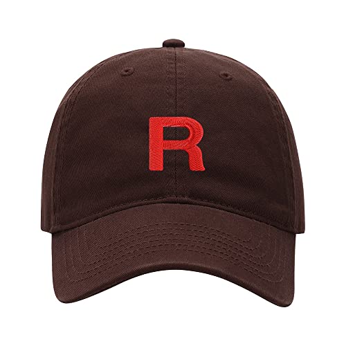 L8502-LXYB Baseball Cap Men Team Rocket R Embroidered Washed Cotton Dad Hat Unisex Baseball Caps (Brwon,7 5/8)