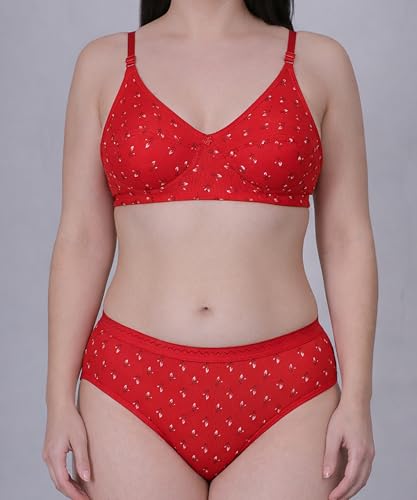 Image of Pack of 3 Printed Bra & Panty Set for Women & Girls | Non-Padded Non-Wired T-Shirt Bra with Matching Hipster Panty | Comfortable Soft Lingerie Set | Everyday Innerwear