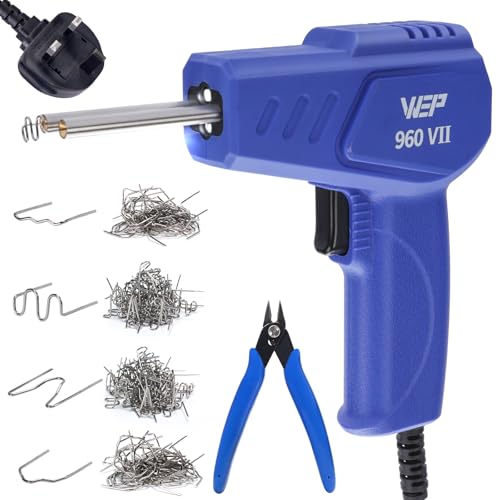 WEP 960-VII Plastic Welder Kit with Ergonomic Grip and LED Lights with 350 Hot Staples and Pliers for Car Bumper Welding Gas Tank Repair a Great Automotive Tools for Mechanics(UK)