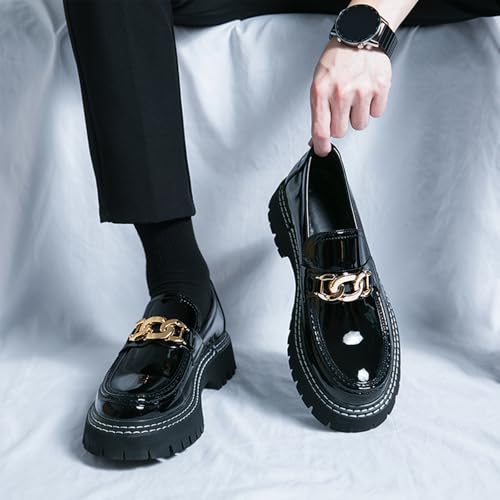 Image of Men's Patent Platform Leather Classic Oxford Shoes Round Toe Lug Sole Non-Slip Lace-Up Business Leather Shoes Fashionable Work Formal Oxfords