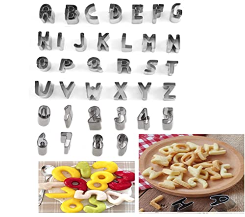 Emporte piece lettre alphabet,lot de 36 Emporte Piece Lettre Alphabet.Argent Emporte piece patisserie Inoxydable.pour Décoration de Gâteau Fondant Biscuit Cookie Pâtisserie,lphabet emporte pièce Cover