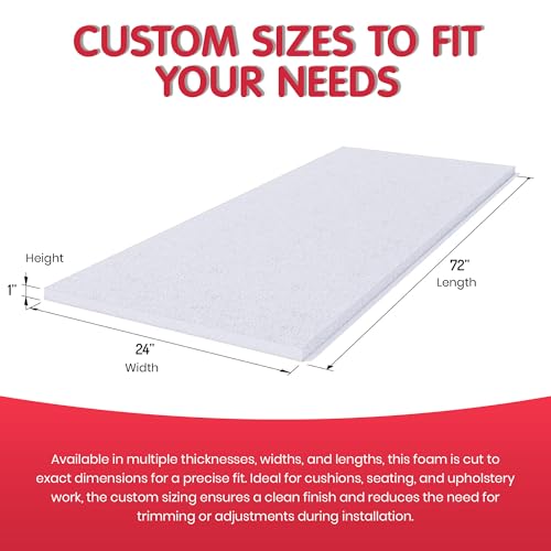 Foamy Foam High Density 5 inch Thick, 24 inch Wide, 96 inch Long Upholstery Foam, Cushion Replacement