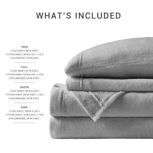Image of True North by Sleep Philosophy Plush Sheet Set Full, Solid Color, Warm & Soft Bedding Full Size Sheets, Fitted Pocket Fits Up to 16 inch Mattress, Soloft, Full, Grey, 4 Piece