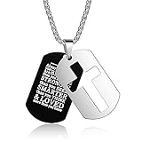 ZRAY Dog Tag Necklace for Men Bible Verse Cross Pendant Stainless Steel Chain 24inch Inspirational C