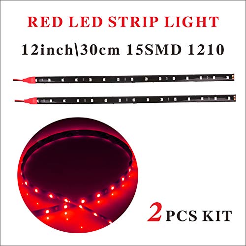 2Pcs 12Inch(30Cm) 5050 15Smd Led Strip Light For Car Motor Bike Boat Decoration Led Interior Exterior Lights Strip Flexible Waterproof 12V (Red) #TOP1